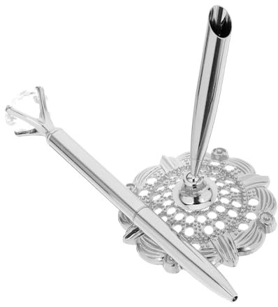 SHINEOFI Desk Counter Ballpoint Pen Metal Stand Faux Rhinestone Effortless Writing for Guest Book and Registry Silver