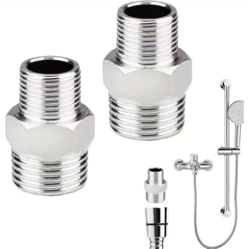 YEDJFFIYO 2 PCS Shower Hose Connectors, Male to Female Threaded Connector Accessories Fitting, Reducing Nipple Shower Connector, Water Pipe Plumbing Fittings, Reducing Nipple Shower Adapter