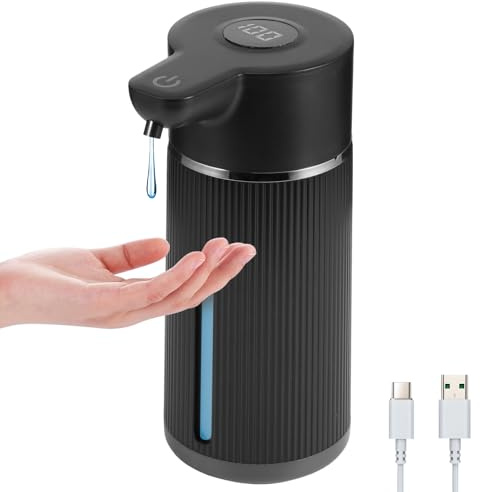 Dispensador de jabón eléctrico con sensor, carga USB, 4 niveles ajustables, dispensador de jabón automático, montaje en pared con adhesivo sin dejar residuos para cocina, baño, escuela, hotel