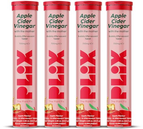 PLIX Apple Cider Vinegar with Mother for Weight Loss - 700 mg ACV with Vitamins B6 & B12 | 60 Effervescent Tablets, Non-GMO, Gluten-Free