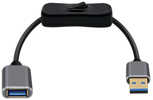 HuaLiSiJi USB 3.0 Kabel mit Schalter Unterstützt 5Gbps Datenübertragung und Stromversorgung, Vergoldete Schnittstelle Verlängerungskabel USB A Stecker auf A Buchse für Laptop, Fan (Schwarz, 0.3 m)