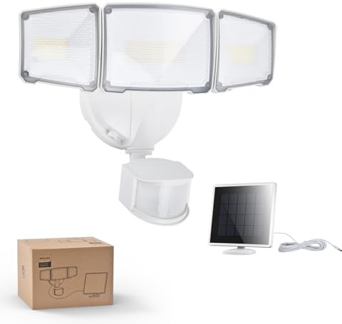 Philips 3600LM Solarlampen für Außen mit Bewegungsmelder, 3 Modi Solarleuchten mit Separate Solarpanel, Wasserdichte Dimmbare LED mit 5m Kabel für Hof, Garage, Garten