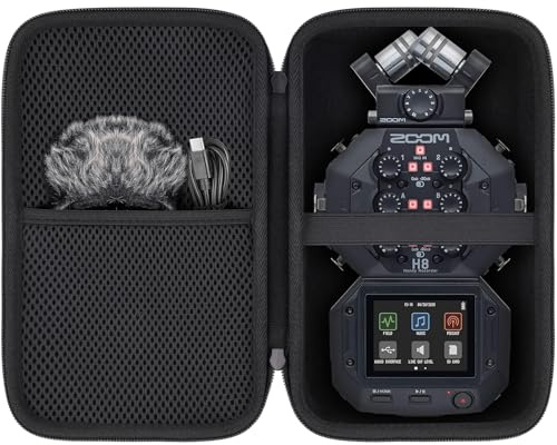 Aenllosi Carrying Case for Zoom H8 12-Track Portable Recorder, Black | EVA Hard Shell Protection, Splash-Resistant Exterior, Mesh Pocket for Accessories, Elastic Straps Hold Device, Case Only