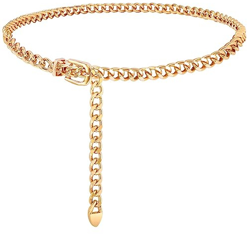 JASGOOD Ceinture Chaine Dorée Femme Chaîne de Taille en Métal Réglable Ceinture Tendance pour Robe Jean Jupe,Dorée,Taille jusqu'à 89cm(Longueur 110cm)