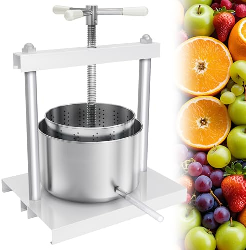YRHome 5L Obstpresse Manuell Saftpresse aus Edelstahl Käsepresse Mit drehbarem Griff Beerenpresse mit Ständer Apfelpresse Weinpresse Maischepresse Fruchtpresse für Obst Trauben Saft Fruchtpüree