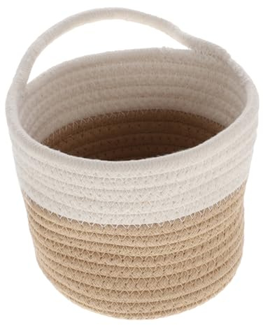 SOLUSTRE 1 pieza Cesta Colgante de Algodón Tejida Mano para Decoración de Pared Almacenaje de Utensilios y Accesorios Cesto de Pared con Asa Diseño Distintivo y Práctico