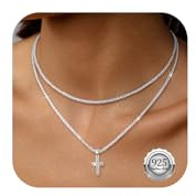 Kenivira Kreuz Kette Sterling Silber 925 Halskette für Damen Silber Layering Ketten mit Kreuz Anhänger Kreuzkette Silberkette