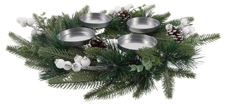 LABRIMP Christmas Advent Wreath Candle Ring with Artificial Pine Cone Berries Reusable Holiday Centerpiece for Mantel Tabletop Window Display Easy to Install Festive Decoration