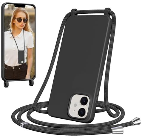 Yxnvixn Crossbody Lanyard Case for iPhone 11, Liquid Silicone Shockproof Protective Mobile Phone Cover with Strap Adjustable Neck Cord Necklace TPU Soft Shell for iPhone 11， Black