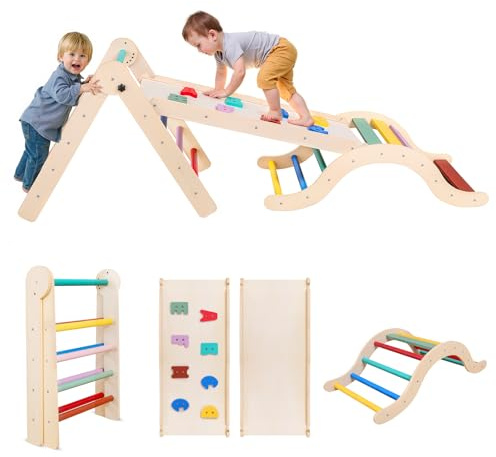 UBRAVOO Montessori 7 in 1 - Struttura per arrampicata in legno, pieghevole, con arco, rampa e scala, giocattolo da interni, 1-3 anni