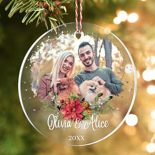 Bemaystar Personalisierte Weihnachtskugeln 2025 – Weihnachtskugel mit Foto, Comic-Stil Acryl Weihnachtsbaumschmuck, Individuelle Xmas Geschenke für Paare, Familie, Haustiere, Kinder