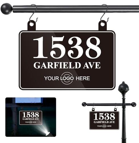 Hanging Large Address Sign,Custom House Number Sign,Metal House Numbers for Outside Lamp Post,Light Post,Mailbox,Upload Your Image/Logo - Double Sided Highly Reflective Option