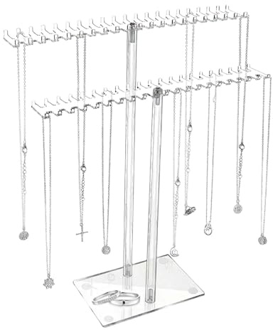 tintoke 2 lager halsband och örhängen, smyckesdisplay, smyckeskrin halsband, genomskinlig smyckeshållare, bordshalsbandshållare, kan hålla halsband, armband, örhängen