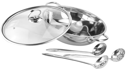 VILLCASE Pentola Hot Pot Yin Yang in Acciaio con Cucchiaio e Scolapasta Doppio Sapore e Riscaldamento Rapido per Cucina Domestica Facile da Pulire e Resistente all Uso Prolungato