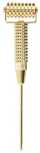 DUZEPA Rullo per massaggio del viso in ottone, punti di agopuntura, rullo ad aghi a molla, strumento per il rilassamento del viso per la cura quotidiana della pelle, spa, oro, 12,5 cm