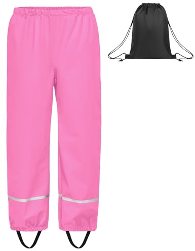 BSBUY Kids Waterproof Rain Trousers Rain Dungarees, Windproof Pantalones with Reflective Strips, Toddler Rainwear Boys Girls Rain Pants, Lightweight Rain Puddlesuit Trousers for Outdoor Play(98)