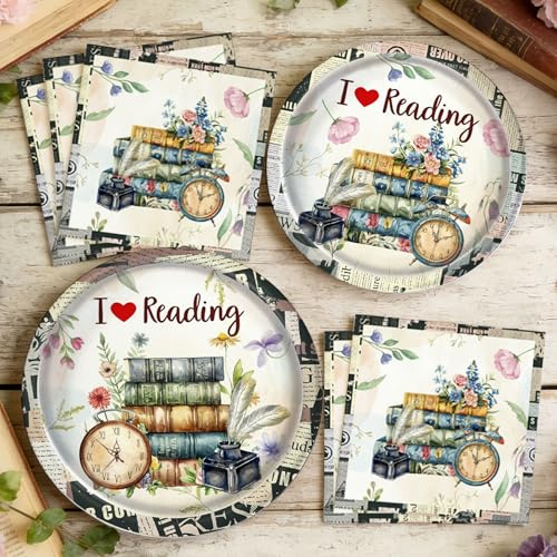 Book Story Party Supplies Book Club Plates Napkins Books Party Supplies | Decorations for Books Lover Fans for 24 Guest