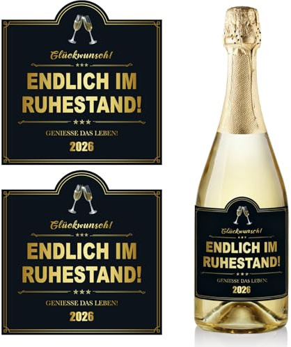 2 Stücke Rente Etiketten Renteneintritt Geschenke Rente Aufkleber Sektflasche Rente Geschenk Mann Ruhestand Geschenk Endlich Im Ruhestand 2026 für Frau und Mann