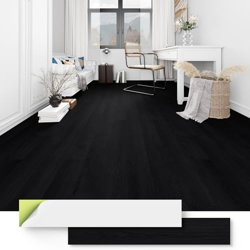 ATOPOSE - Piso de vinilo para despegar y pegar, 28 tablones de piso de 3.0 mm, 42 pies cuadrados, Nero