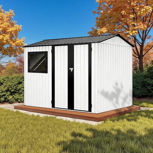 HOMAVO Abri de Jardin Métal – Cabane/Cabanon de Jardin Extérieur pour Outils, Vélos ou Moto – Abri Jardin Résistant aux Intempéries avec Grande Ouverture de Porte (Blanc, 248.5 × 171.2 × 193 cm)