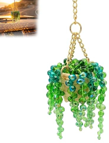 Beaded Plant Suncatcher, Green Glass Beaded Plant Kits, DIY BeadedPlant Kit with Gold Chain Hanger, Forever Plant Kit with Leaf Beads & Flexible Wires for DIY Craft Gift (Finished Product*1)