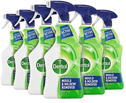 Dettol Mould Spray, Multipack of 6 X 750ml, Total 4L, Mould Remover, Mould Spray, Bleach Spray, Bathroom Mould Remover, Antibacterial, Disinfectant Sprays, Household Cleaners