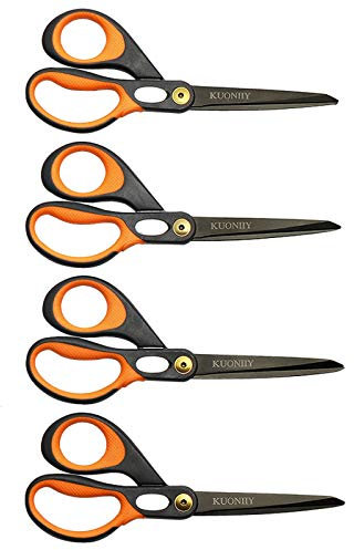 KUONIIY Scissors 8 Inch Ultra Sharp Titanium Coating Blades Soft Comfort-Grip Handles Multi-Purpose Scissors Set of 4