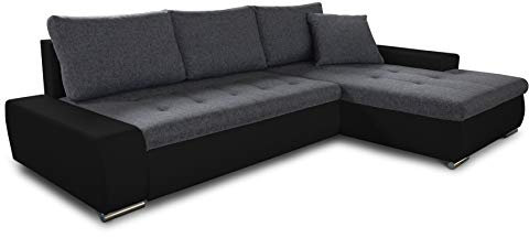 Ecksofa mit Schlaffunktion Faris - Couch mit Bettkasten, Big Sofa, Sofagarnitur, Couchgarniitur, Polsterecke, Bett (Schwarz + Graphit (Madryt 1100 + Inari 94), Ecksofa Rechts)