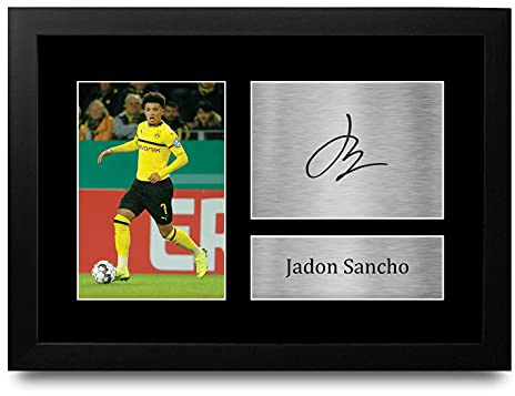 HWC Trading Jadon Sancho A4 Gerahmte Signiert Gedruckt Autogramme Bild Druck-Fotoanzeige Geschenk Für Fußball Fans