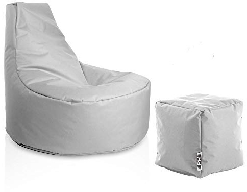 PATCH HOME Gamer Sessel inkl. Würfel Bean Bag Set Ø75cm, 30cm Sitzhöhe, 80cm Höhe + 35x35cm Würfel Grau