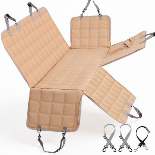 Bark Lover Dog Car Seat Cover for Back Seat Dog Seat Cover Hammock for Truck SUV - Waterproof Pet Car Seat Protector for Backseats,Beige Regular