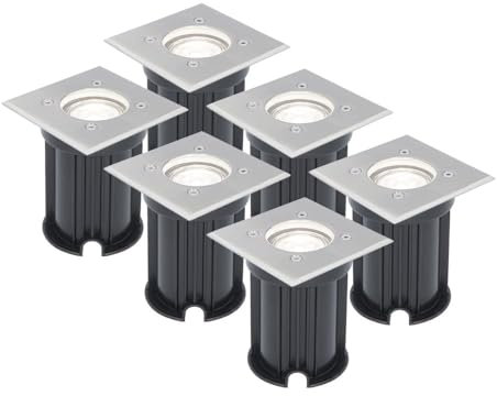 HOFTRONIC - 6er LED Bodeneinbauleuchten Edelstahl Eckig 4 Watt 345 Lumen 3000K Warmweiß GU10 LED IP67 Wasserdicht - 15.000 Brennstunden bodenstrahler außen | Terrassen Einbaustrahler Aussen