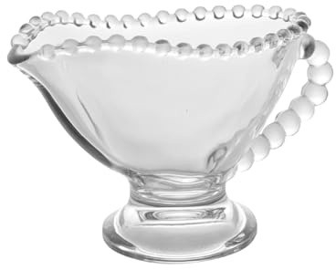 WOLFF - Pearl Beaded Crystal Gravy Boat with Handle - Gravy Bowl for Sauces, Salad Dressing and Creamer Pitcher - Luxury Glassware, Thanksgiving Gravy Dish - Dinner Accessories - 5 fl oz Clear