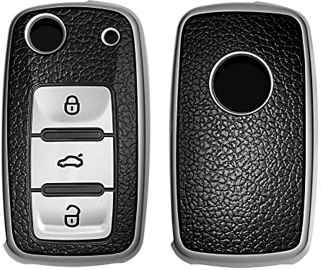 kwmobile Autoschlüssel Hülle kompatibel mit VW Skoda Seat 3-Tasten Autoschlüssel - Schlüsselhülle Cover Silber Schwarz