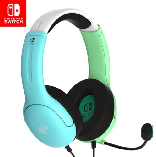 PDP Gaming LVL40 Stereo Headset with Mic for Nintendo Switch - PC, iPad, Mac, Laptop Compatible - Noise Cancelling Microphone, Lightweight, Soft Comfort On Ear Headphones, 3.5 mm Jack - Blue and green