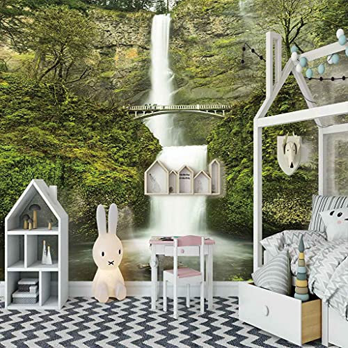 FVGKYS Wohnzimmer Schlafzimmer Hintergrund Wandbild Tapete Wandtattoo Wald Wasserfall Landschaft Benutzerdefinierte 3D Selbstklebend Fototapeten Wand Papier 300x210cm Heimdekoration Wandgemälde