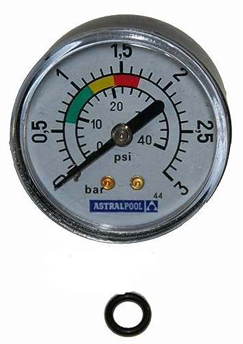 Jardiboutique - Manomètre 3 Bars pour Filtre à Sable de Piscine - Montage arrière, raccord fileté 1/8 (~9,8 mm), Joint torique fourni - Compatible Astralpool réf 4404010103 - Réf JB-ASP-051-0011