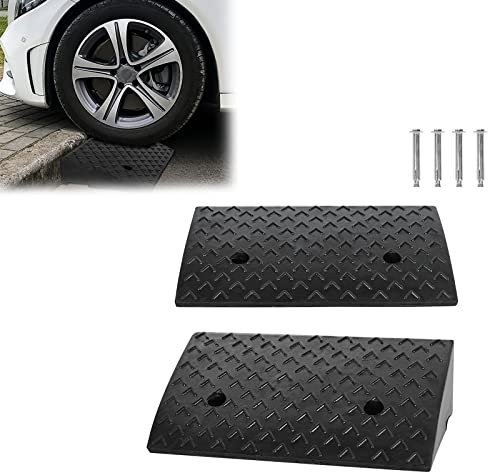 LZQ Lot de 2 rampes de trottoir en fibres de caoutchouc avec emplacements pour voiture, moto, fauteuil roulant, déambulateur (47 x 31 x 10,5 cm) Noir