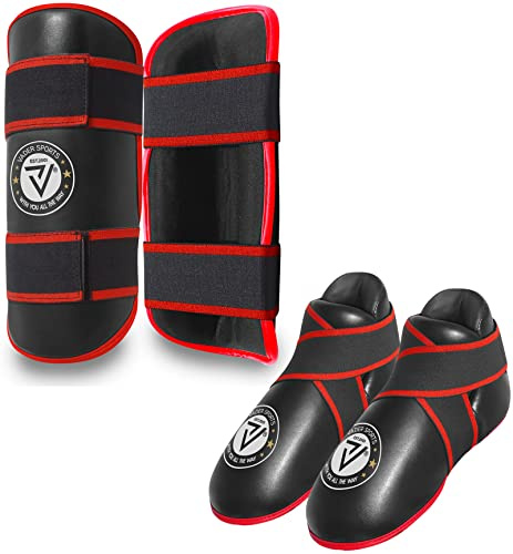 VADER SPORTS EST.2001 MED DIG ALLTID Kickboxning Taekwondo karate tävling/sparring fotkuddar och benkuddar set (svart, stora/vuxna skor 8-10 år)