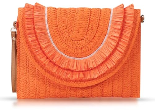 QTKJ Crossbody Bags for Women, Straw Clutch Purses, Bohemian Handmade Woven Envelope Package, Tassel Handbags for Women