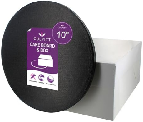 Culpitt 10 (25.5cm) Black Cake Board & White Box Set | 13mm Thick, Black Board & White Box, Fits 8 Sponge Or 7 Fruit Cake, Gloss Finish, Easy To Assemble