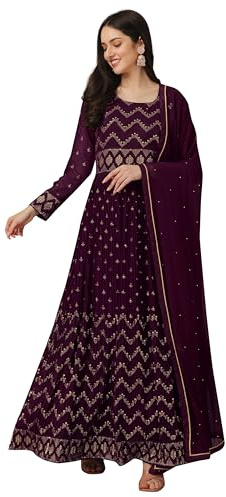 TRENDMALLS Women's Georgette Embroidery Anarkali Suit Set Stitched (UKTM.G121-Purple-XXL)