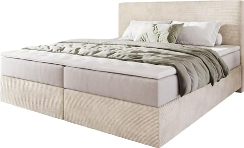 Boxspringbett Dream-Well Cord Beige 180x200 cm mit Taschenfederkernmatratze | u. Topper