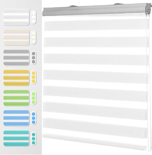 Thermorollo Verdunkelungsrollo 100 x 240 cm Höhe Stufenlos Verstellbar Rollo für Fenster, Zebrarollo Seitenzugrollo mit Bohren für Fenster & Tür, Weiß