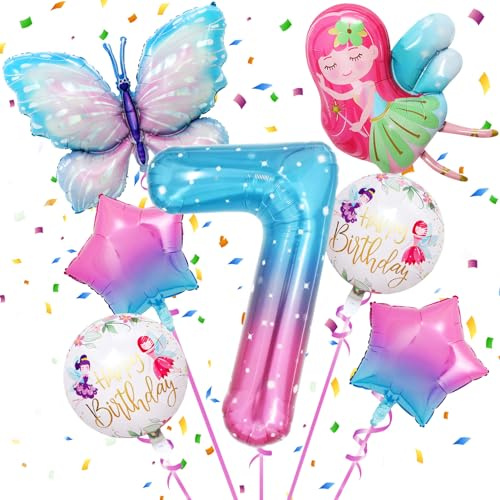 7 Jahre Geburtstag Mädchen,Schmetterling Folienballon 7 Jahre | Schmetterlinge Deko Geburtstag Mädchen, Bunt Schmetterlinge Geburtstagsdeko, Geburtstagsdeko Rosa