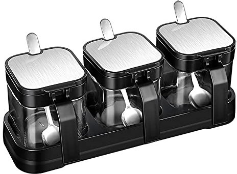 Fvoagaou GewüRz BehäLter Aus Glas, Set mit Rostfreier Stahldeckeln und LöFfeln zum Servieren Von Zucker, Salz, Kaffee, Tee