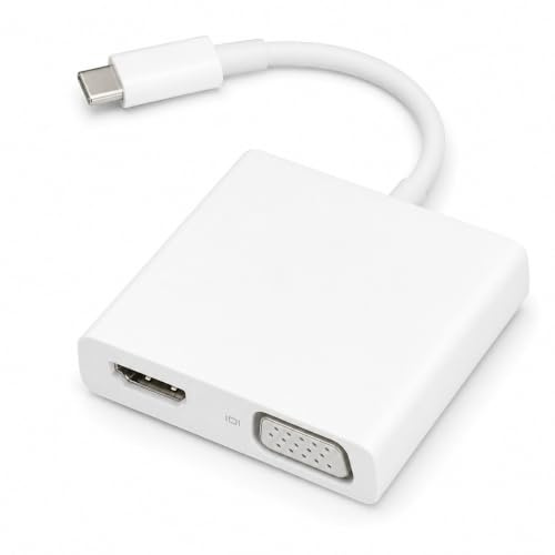 Elprico Adaptador USB C a HDMI VGA,Adaptador Multipuerto AV Digital USB Tipo C,Convertidor USB3.0 Tipo C a HDMI VGA 1080P,Adaptador Multipuerto AV Digital Tipo C Plug and Play para