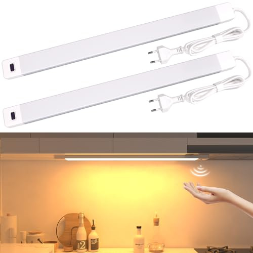 Hensam Unterbauleuchte Led Dimmbar, 2Stück 42cm Lichtleiste küche mit Berührungsloser Sensor, Küchenlicht Unterbau Beleuchtung für Schrank,Regale,Werkbank, 3000K