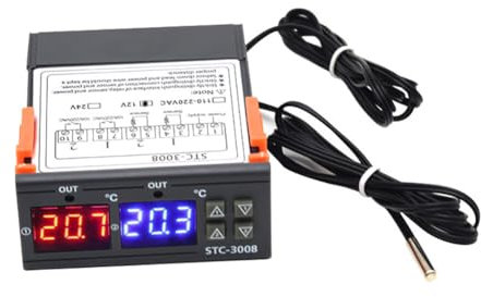 Surakey Digitaler Temperaturregler 12V Digitaler mit 2 fühler, STC 3008 Temperaturwächter Thermostat Heizung Kühlung Thermostatregler für Inkubator Heizlüfter Lüfter Heizmatte