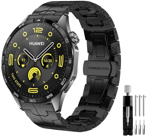 Hatolove Armband för Huawei Watch GT 4 46 mm, 22 mm Rostfritt Stål, Svart-b, 46 mm